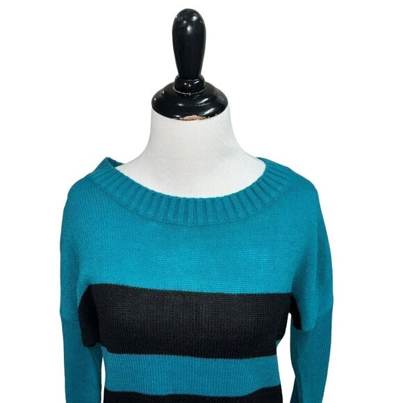 AGB Women's M Medium Knit Sweater Long Sleeves Striped Accent Buttons Turquoise - Picture 2 of 7